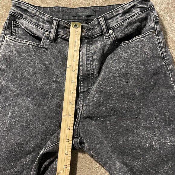 UNIQLO Jeans Juniors Sz 11 Wide Leg Black Acid Wash High Rise Cropped Pants Dark - Picture 7 of 8